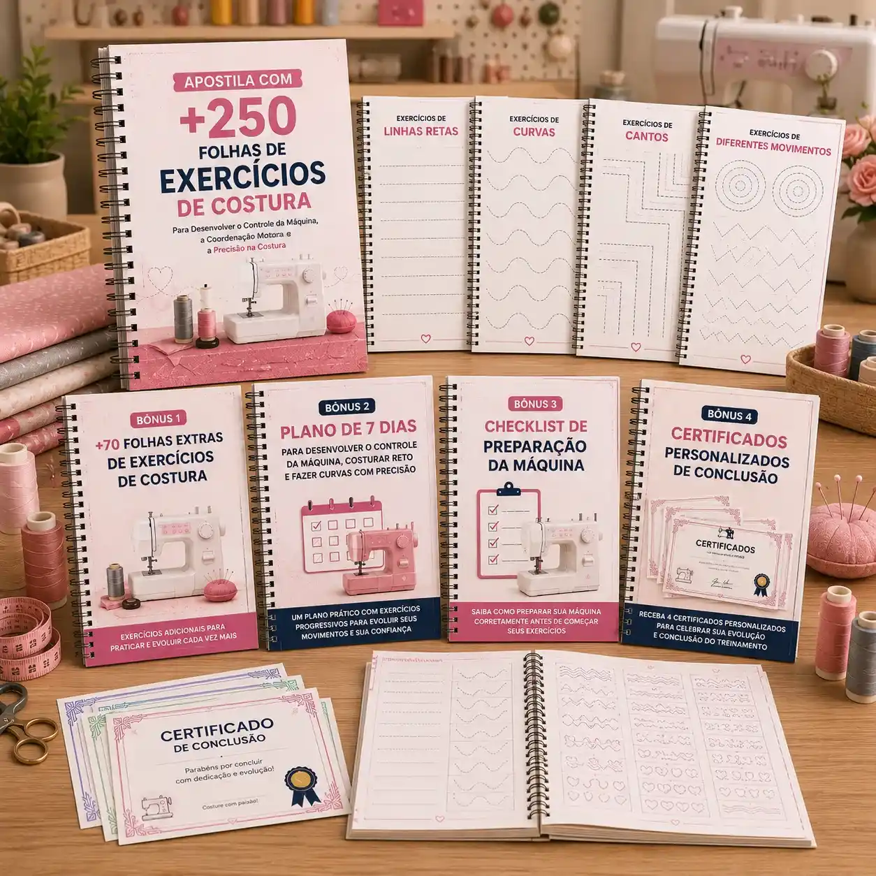 Apostila completa com +250 folhas de exercícios de costura e bônus